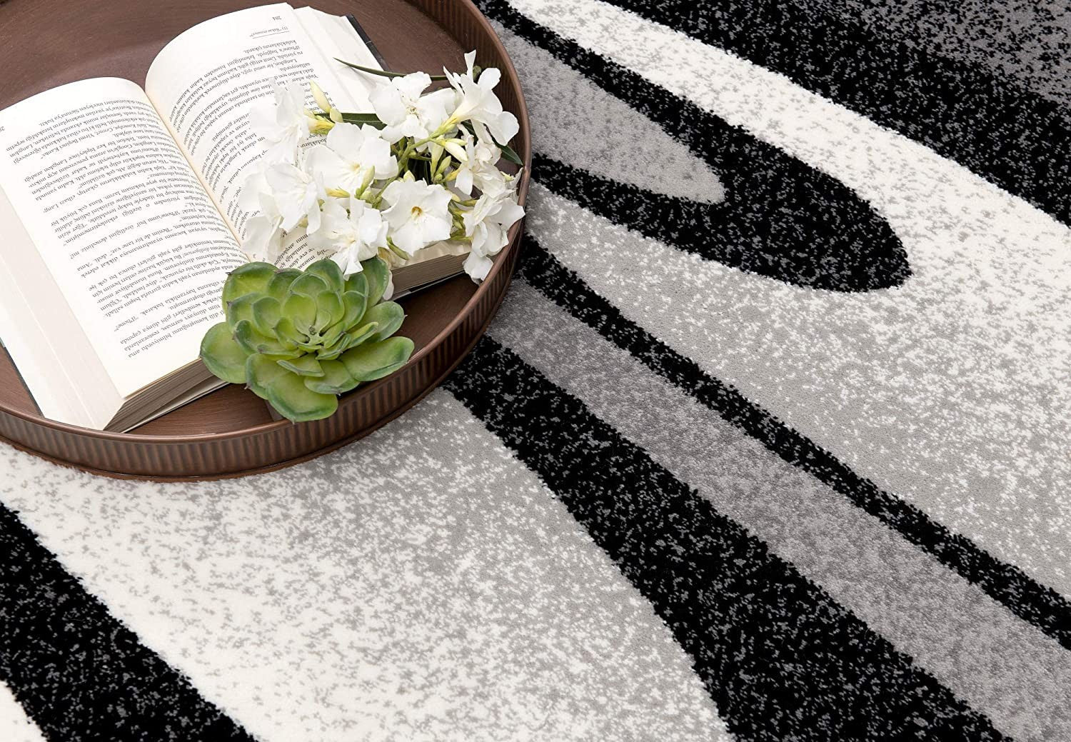 HomeRoots 2' x 13' Black and Gray Abstract Marble Runner Rug