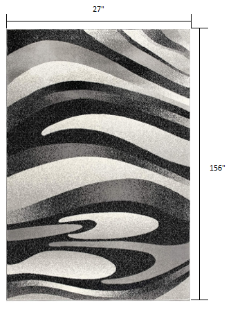 HomeRoots 2' x 13' Black and Gray Abstract Marble Runner Rug