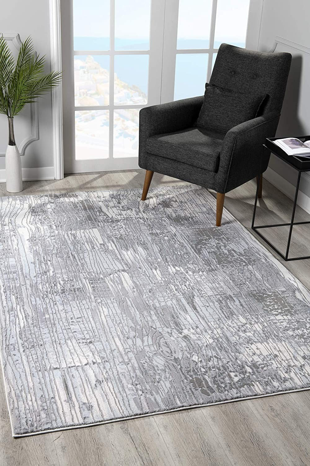 HomeRoots 2' x 13' Blue Abstract Strokes Runner Rug