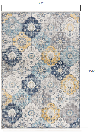 HomeRoots 2' x 13' Blue Distressed Floral Runner Rug