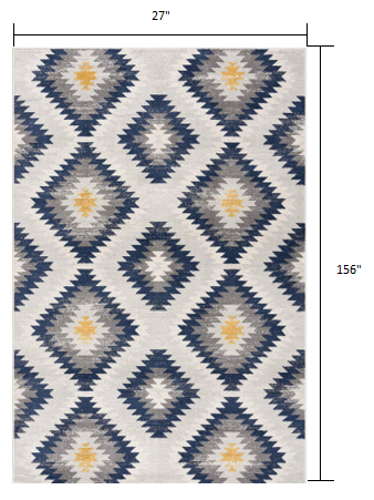 HomeRoots 2' x 13' Blue and Gray Kilim Pattern Runner Rug