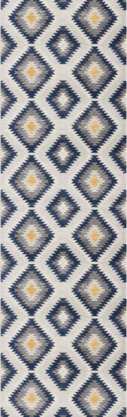HomeRoots 2' x 13' Blue and Gray Kilim Pattern Runner Rug