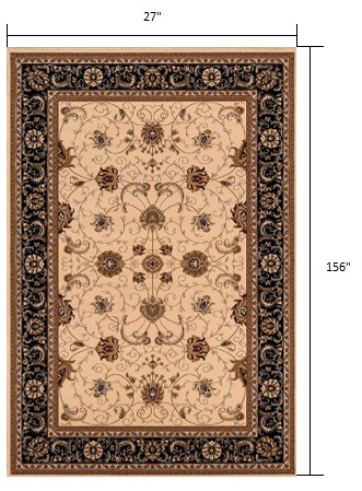 HomeRoots 2' x 13' Cream and Black Decorative Runner Rug