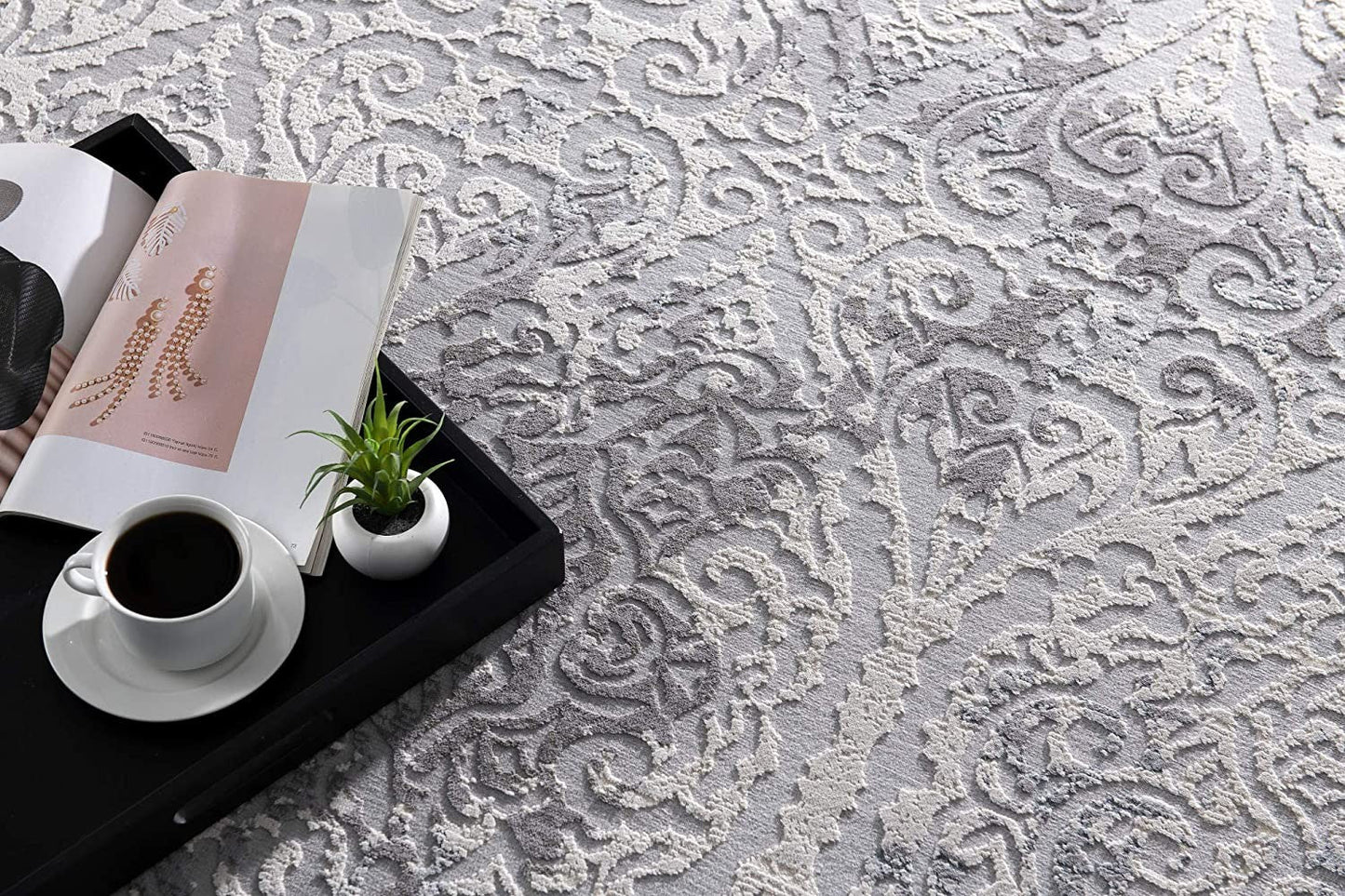 HomeRoots 2' x 13' Cream and Gray Faded Filigree Runner Rug