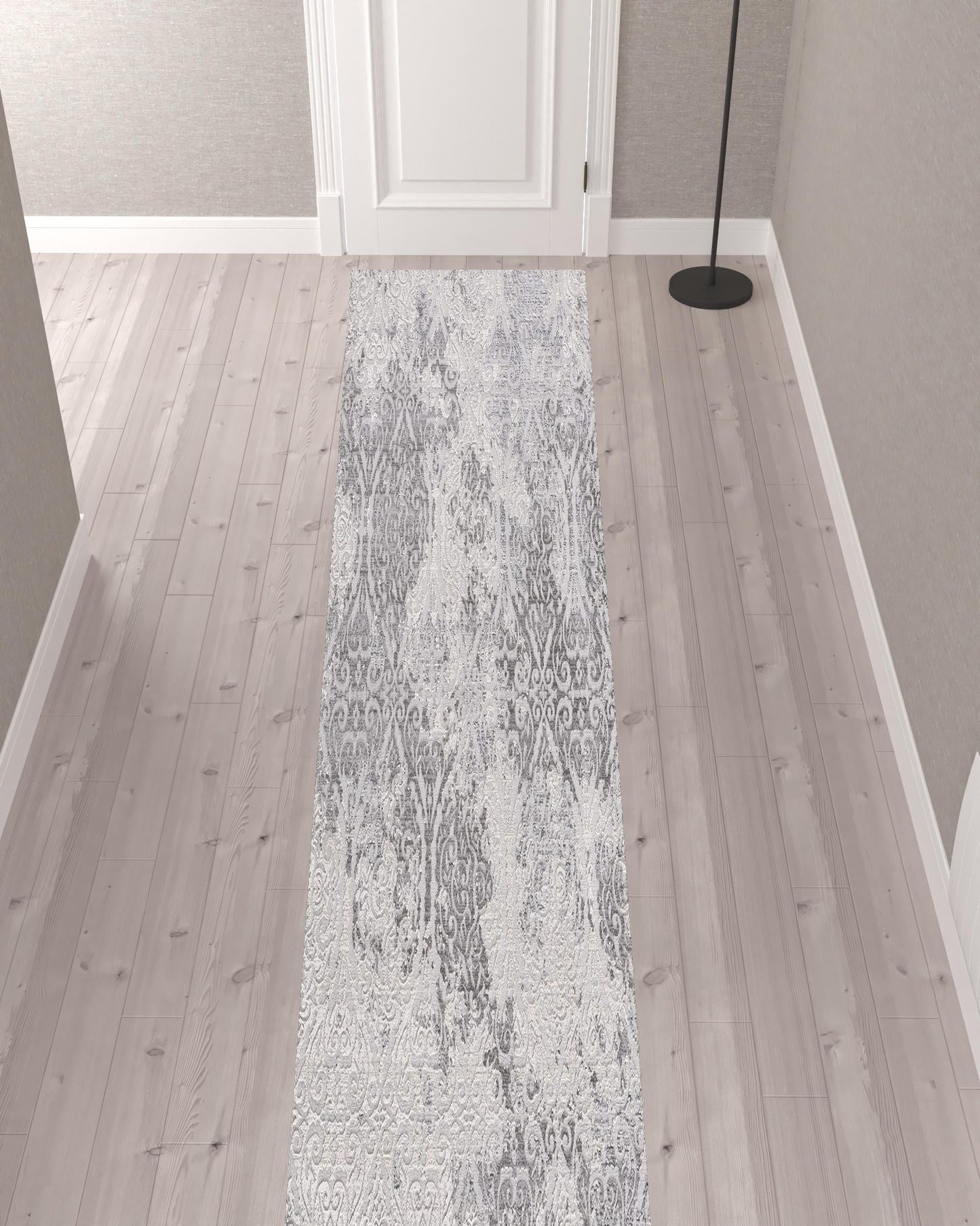 HomeRoots 2' x 13' Cream and Gray Faded Filigree Runner Rug