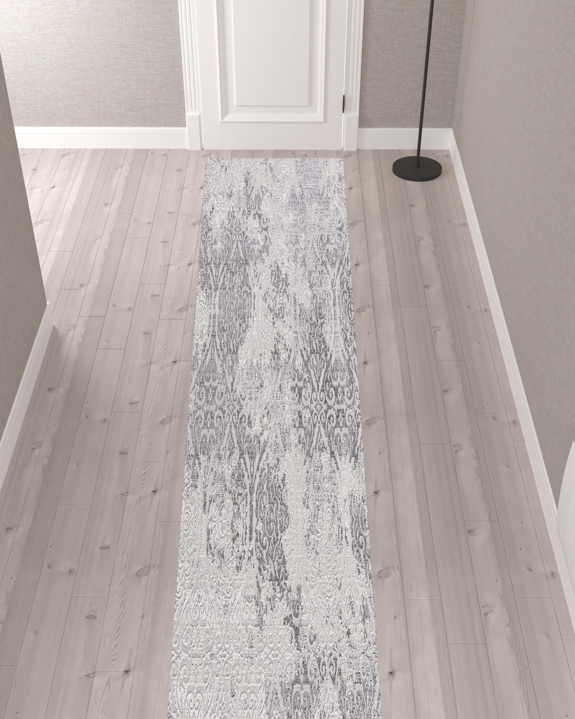 HomeRoots 2' x 13' Cream and Gray Faded Filigree Runner Rug