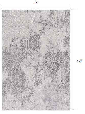 HomeRoots 2' x 13' Cream and Gray Faded Filigree Runner Rug