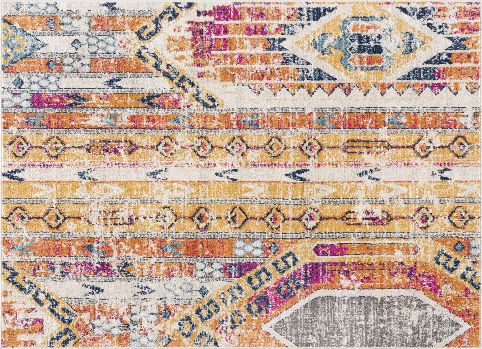 HomeRoots 2' x 13' Gold and Ivory Distressed Tribal Runner Rug