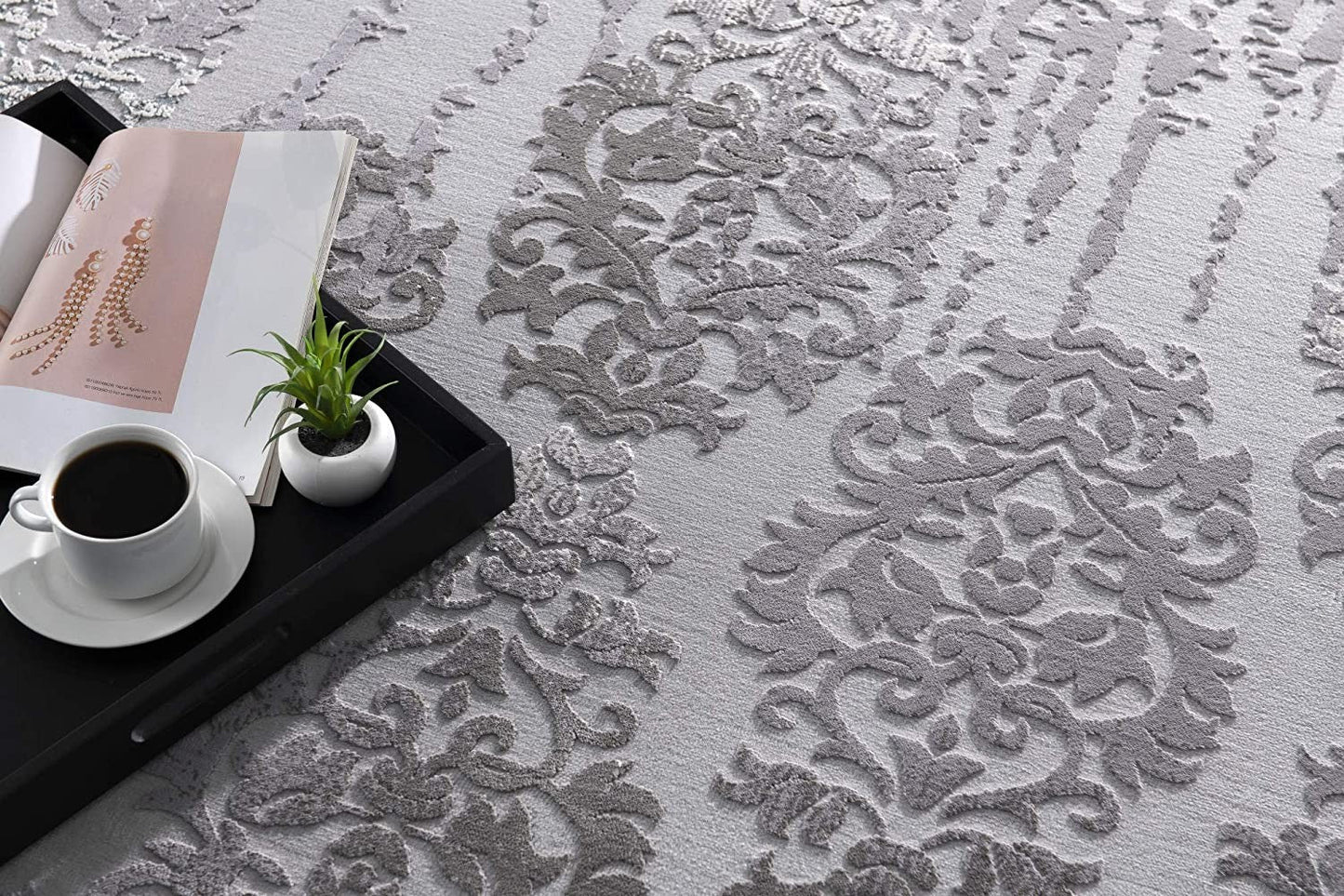 HomeRoots 2' x 13' Gray Dripping Damask Runner Rug
