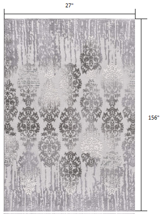HomeRoots 2' x 13' Gray Dripping Damask Runner Rug