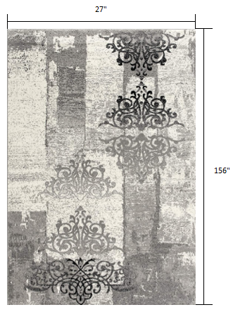 HomeRoots 2' x 13' Gray Faded Filigree Pattern Runner Rug