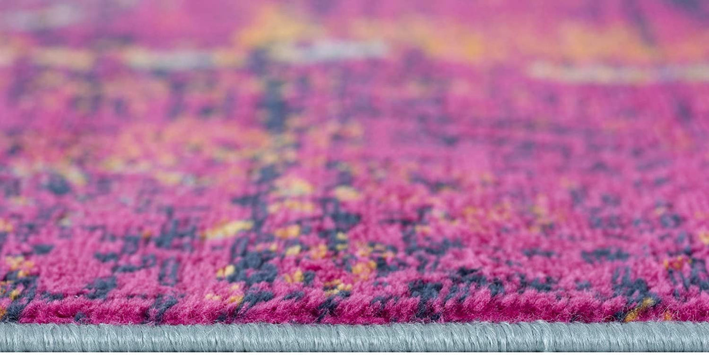 HomeRoots 2' x 13' Gray and Magenta Abstract Runner Rug