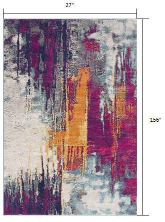 HomeRoots 2' x 13' Gray and Magenta Abstract Runner Rug