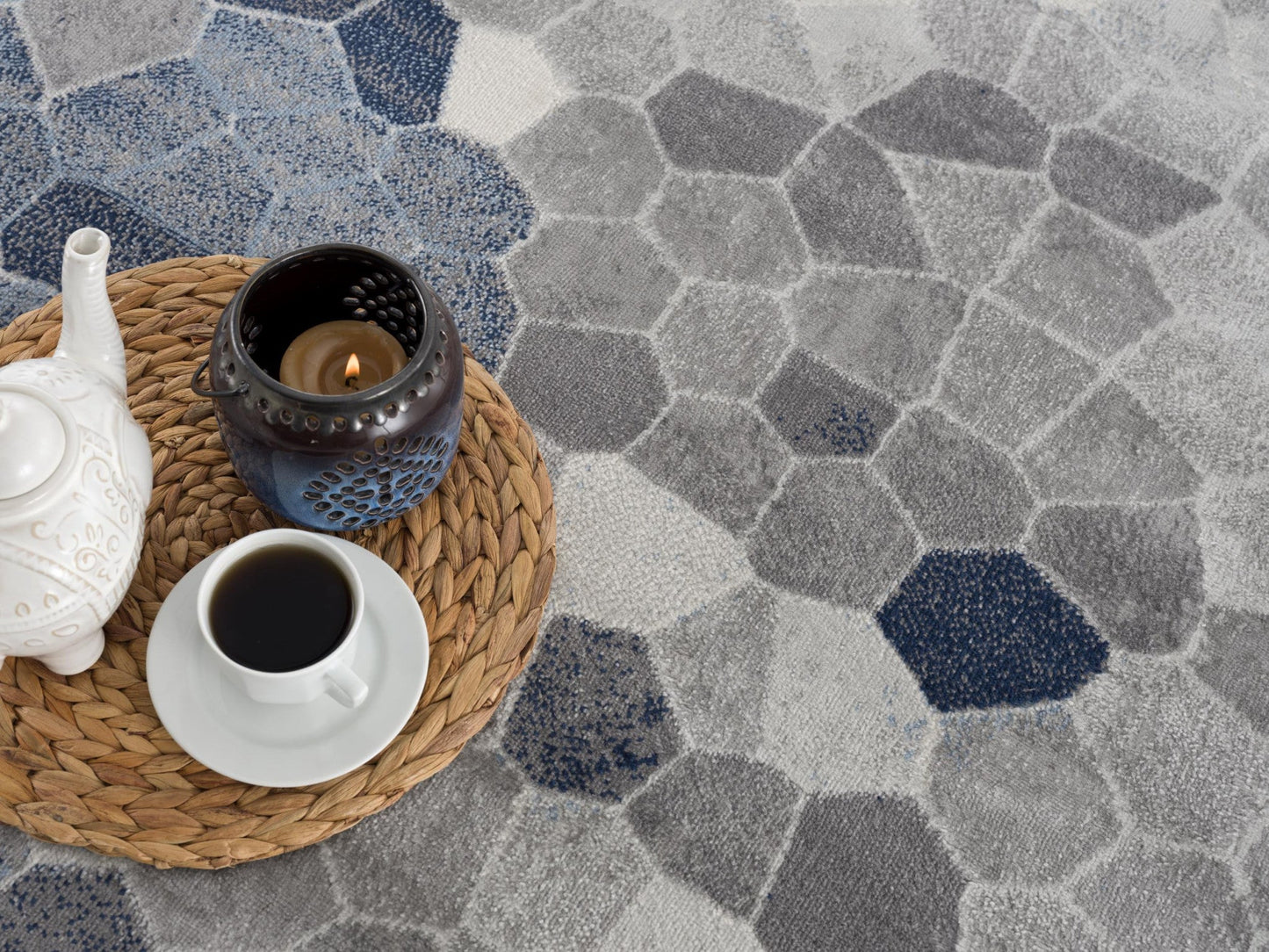 HomeRoots 2' x 13' Navy Blue Cobblestone Pattern Runner Rug