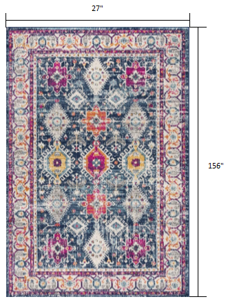 HomeRoots 2' x 13' Navy Traditional Decorative Runner Rug