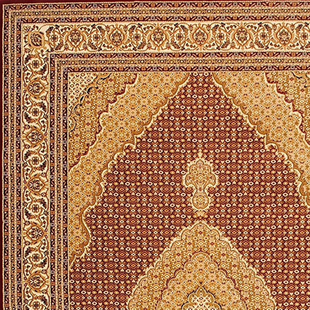 HomeRoots 2' x 13' Red and Beige Medallion Runner Rug