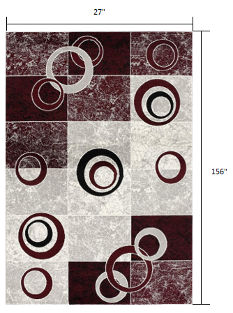HomeRoots 2' x 13' Red and White Inverse Circles Runner Rug