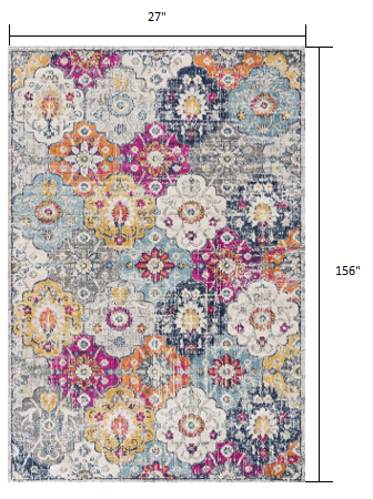 HomeRoots 2' x 13' Rust Distressed Floral Runner Rug