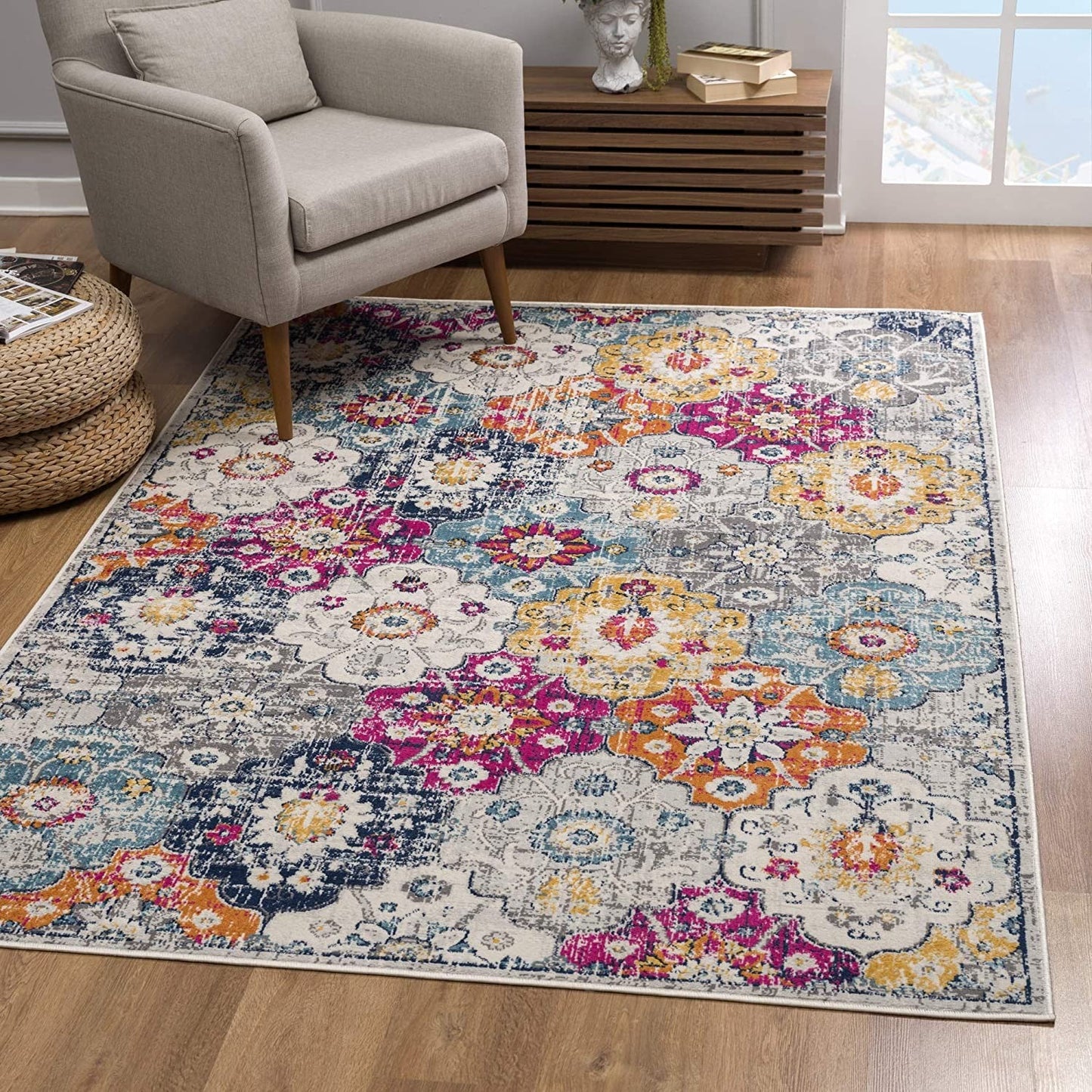 HomeRoots 2' x 13' Rust Distressed Floral Runner Rug