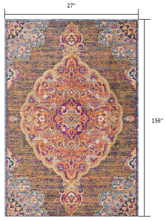 HomeRoots 2' x 13' Rustic Orange Medallion Runner Rug
