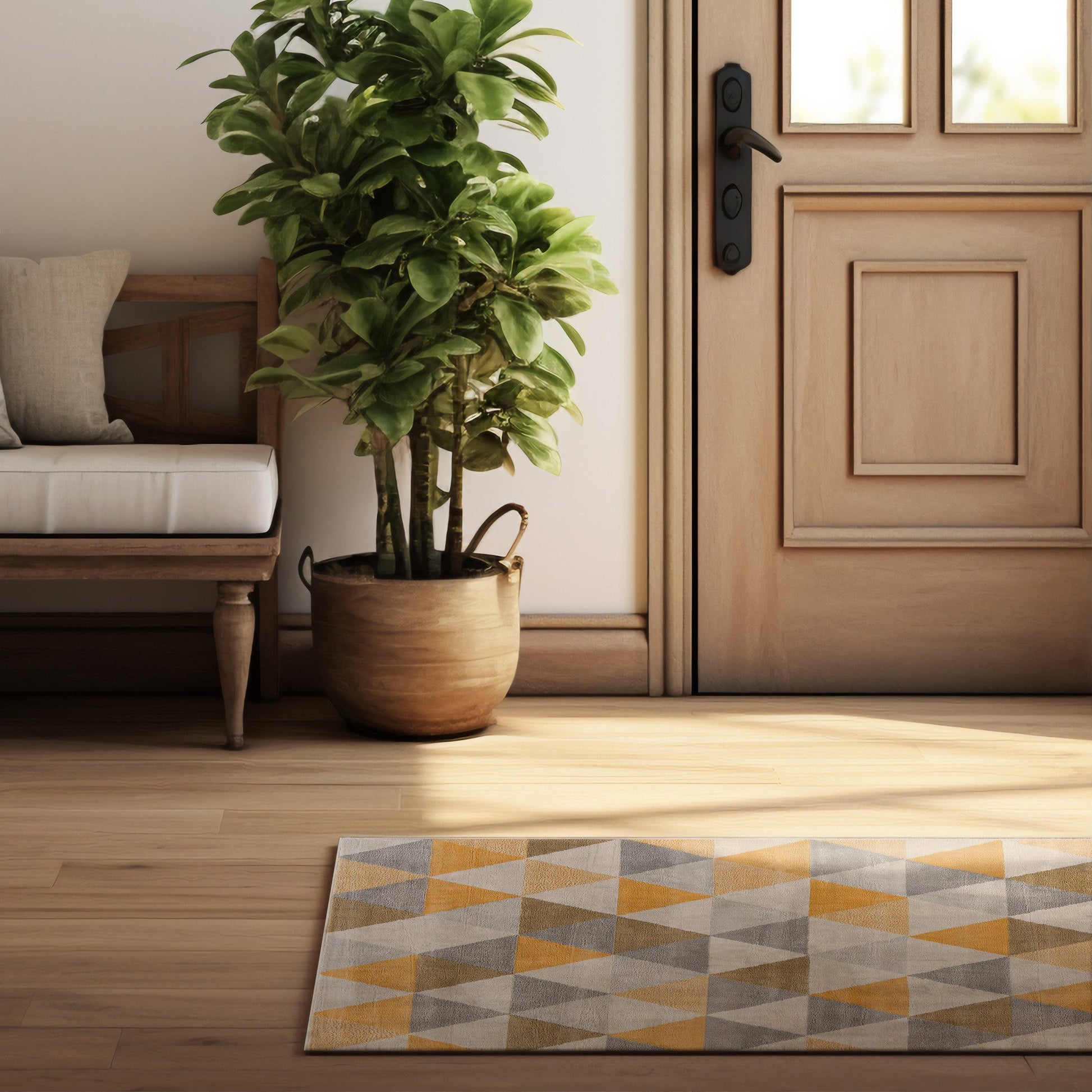 HomeRoots 2' x 13' Yellow Triangular Lattice Runner Rug