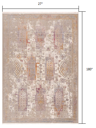 HomeRoots 2' x 15' Beige Faded Tribal Motifs Runner Rug