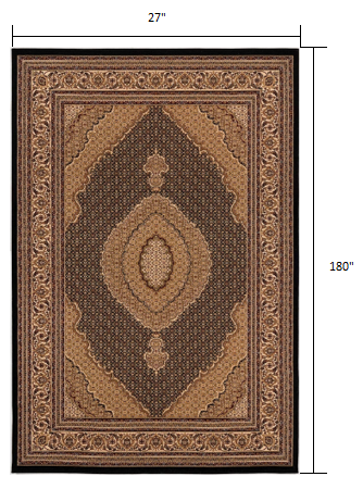 HomeRoots 2' x 15' Black and Beige Medallion Runner Rug