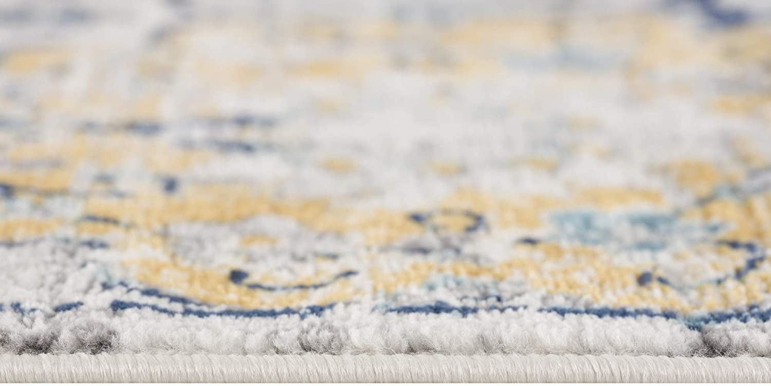 HomeRoots 2' x 15' Blue Distressed Floral Runner Rug