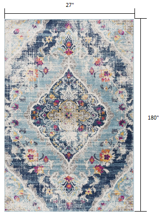 HomeRoots 2' x 15' Blue Distressed Medallion Runner Rug