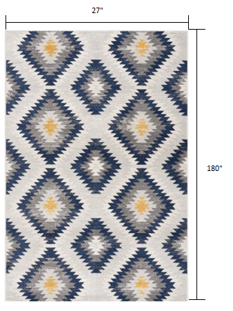 HomeRoots 2' x 15' Blue and Gray Kilim Pattern Runner Rug