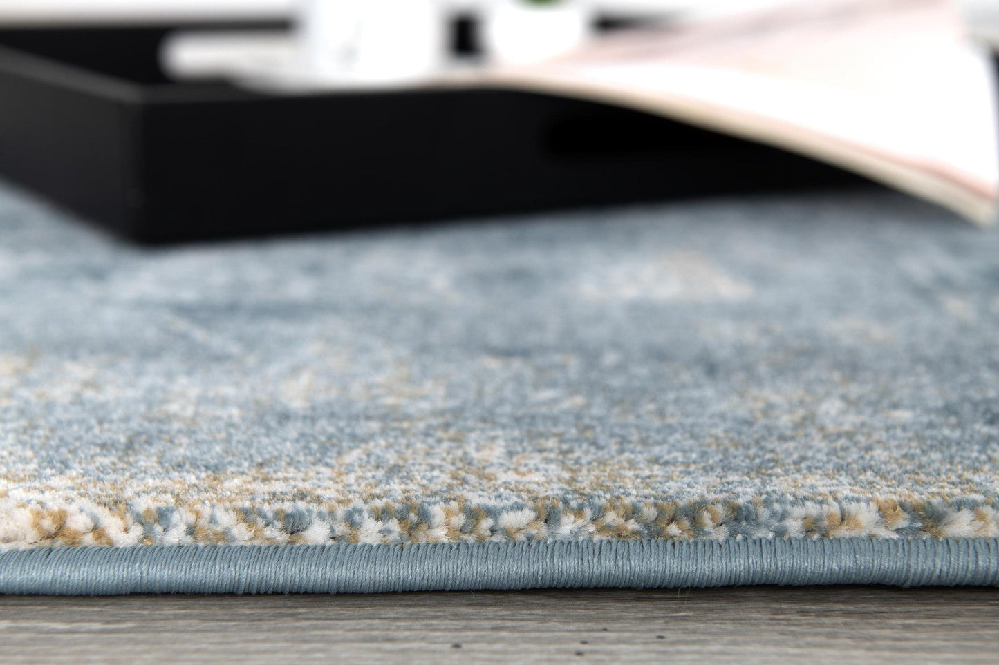HomeRoots 2' x 15' Cream and Blue Abstract Patches Runner Rug