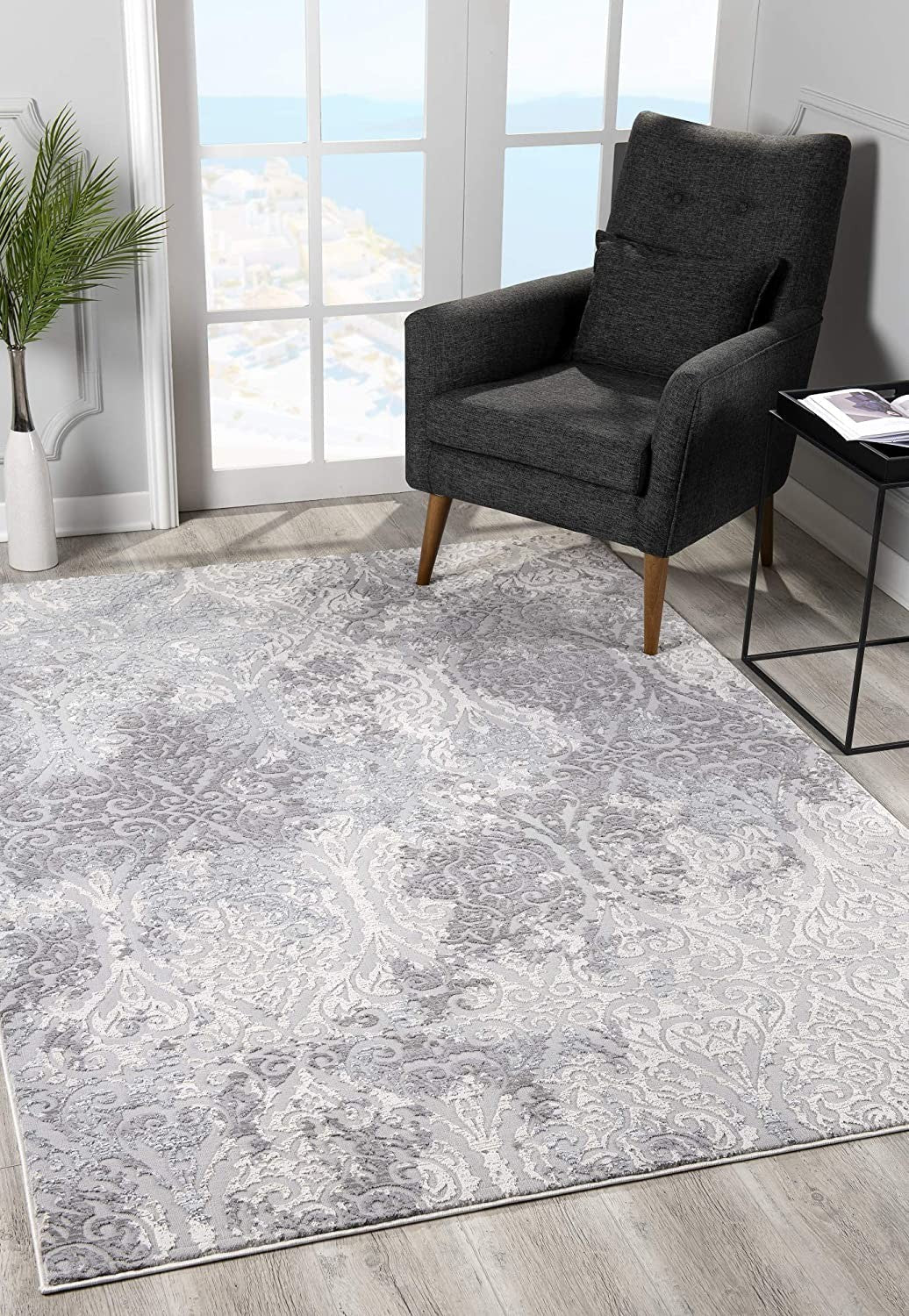 HomeRoots 2' x 15' Cream and Gray Faded Filigree Runner Rug