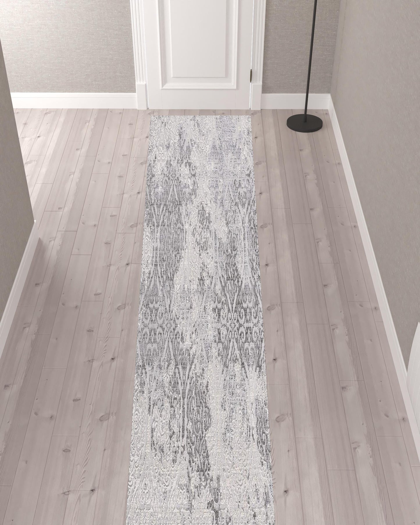 HomeRoots 2' x 15' Cream and Gray Faded Filigree Runner Rug