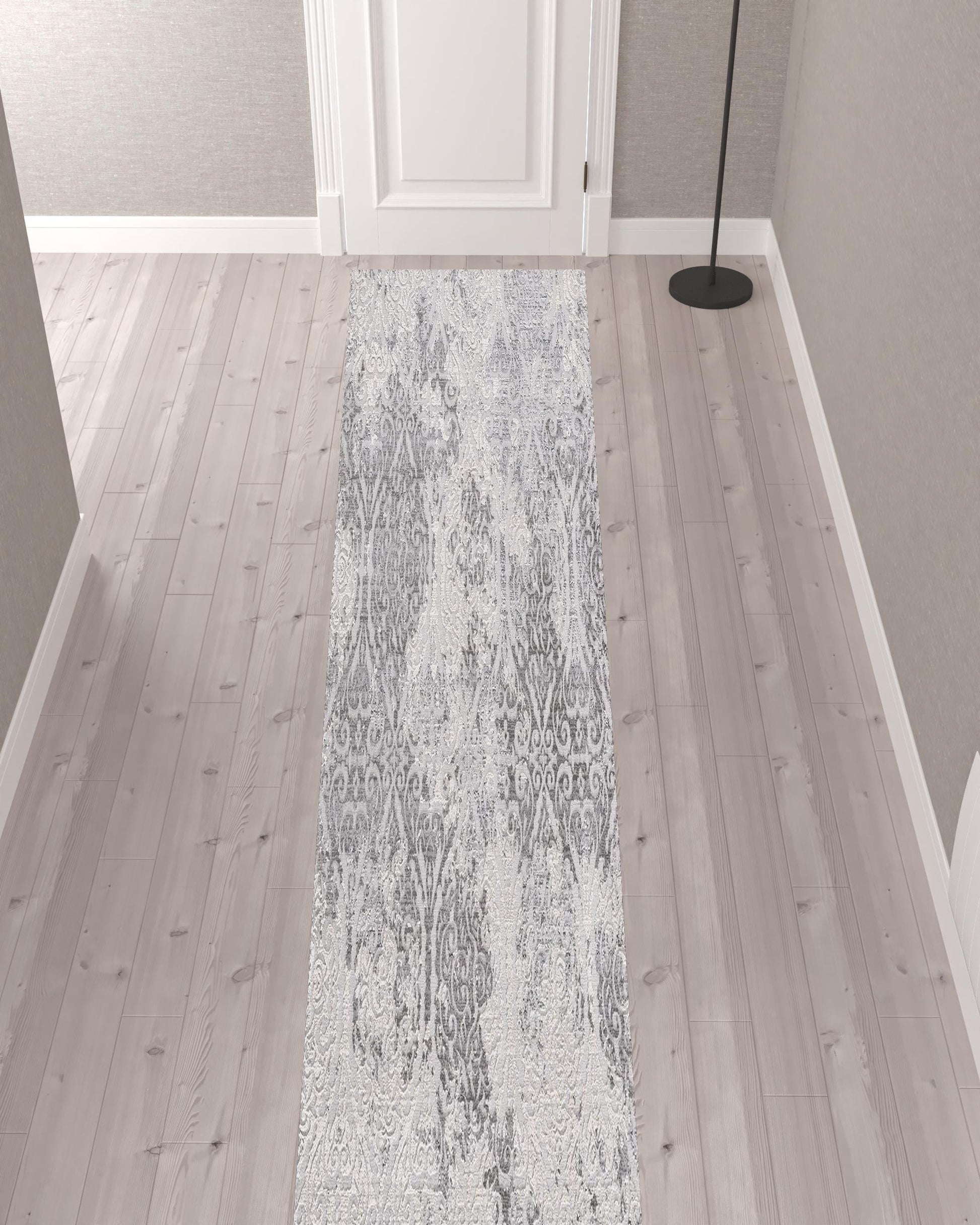 HomeRoots 2' x 15' Cream and Gray Faded Filigree Runner Rug