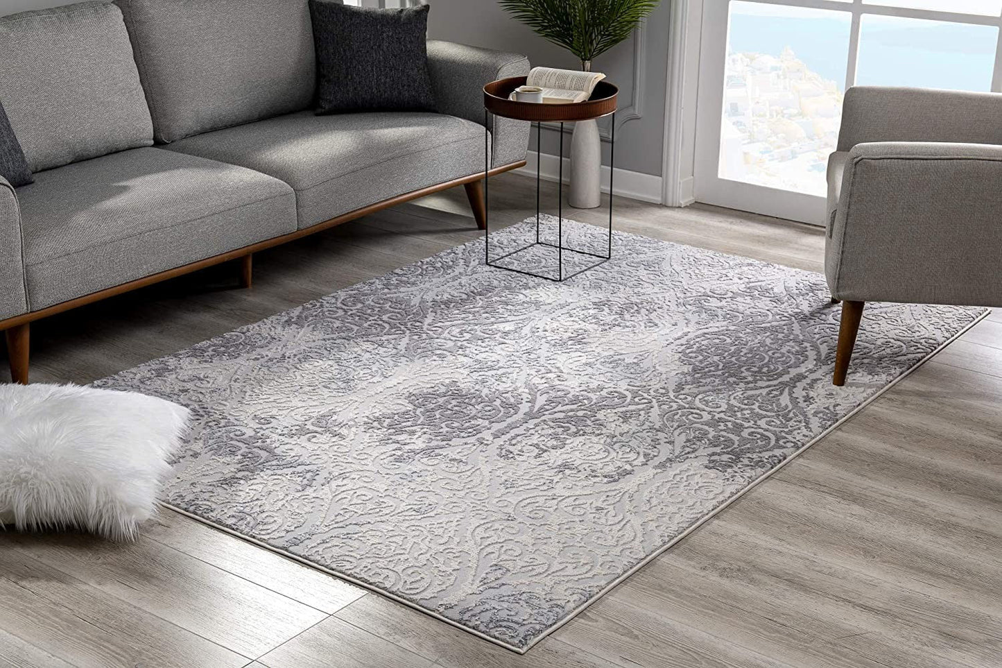 HomeRoots 2' x 15' Cream and Gray Faded Filigree Runner Rug