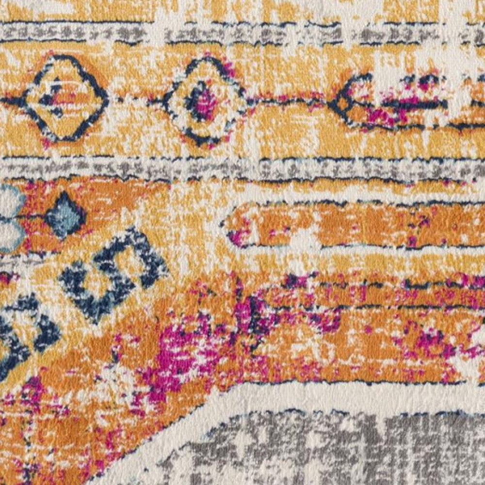 HomeRoots 2' x 15' Gold and Ivory Distressed Tribal Runner Rug