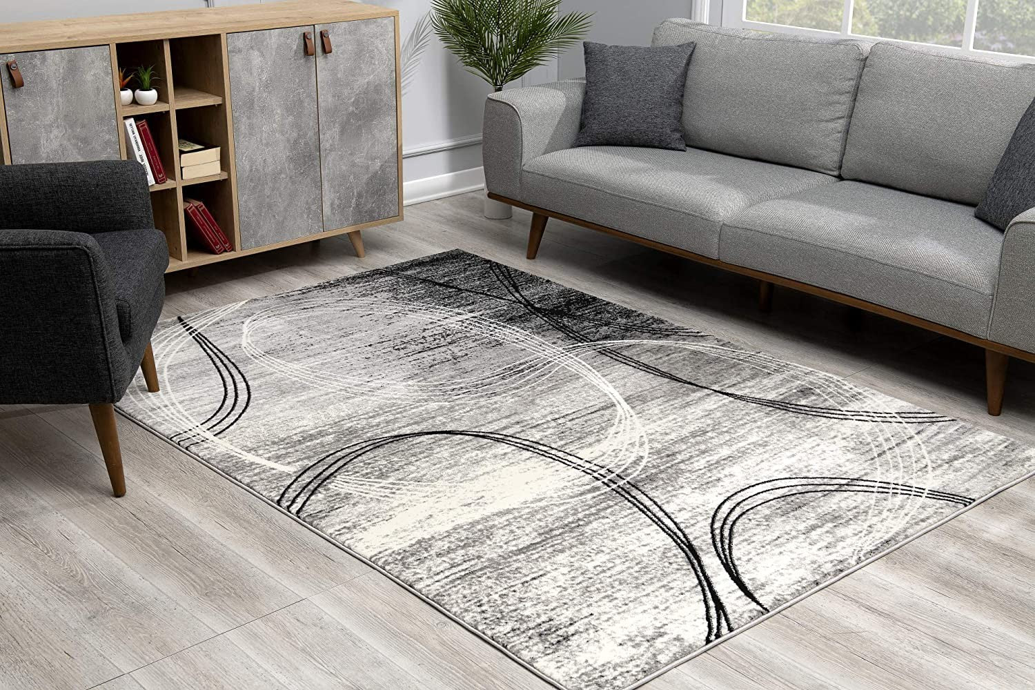 HomeRoots 2' x 15' Gray Distressed Swirls Runner Rug