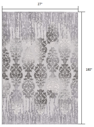 HomeRoots 2' x 15' Gray Dripping Damask Runner Rug