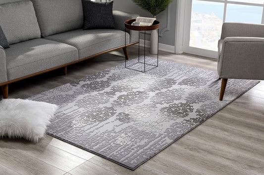 HomeRoots 2' x 15' Gray Dripping Damask Runner Rug
