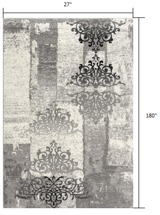 HomeRoots 2' x 15' Gray Faded Filigree Pattern Runner Rug