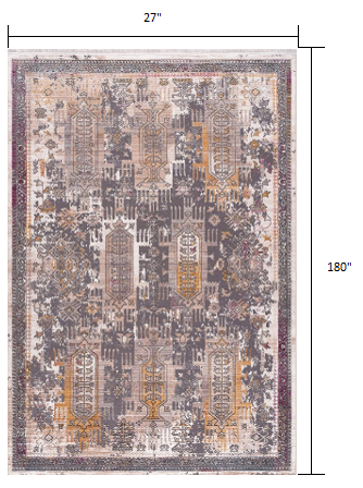 HomeRoots 2' x 15' Gray Faded Tribal Motifs Runner Rug