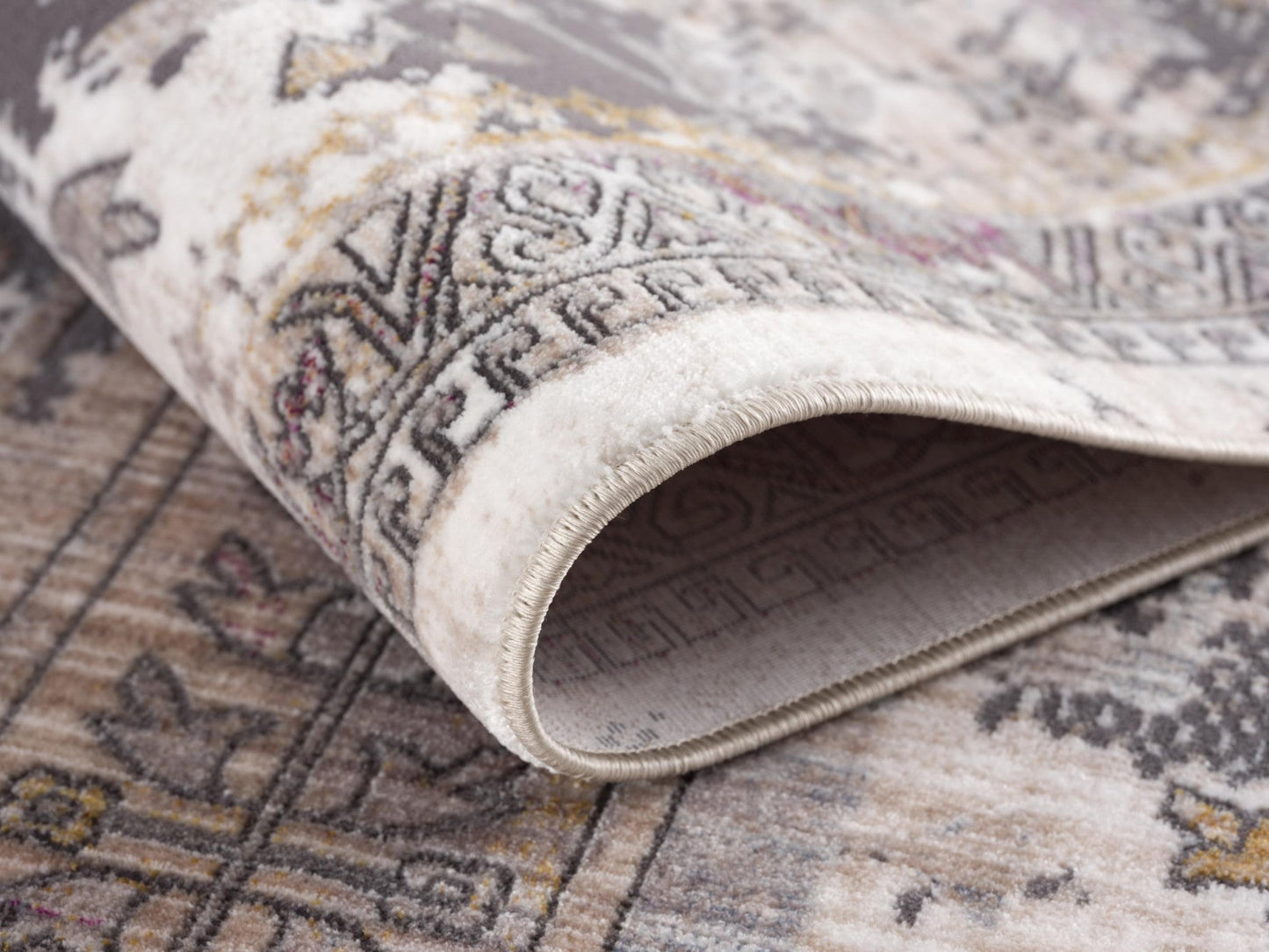 HomeRoots 2' x 15' Gray Faded Tribal Motifs Runner Rug