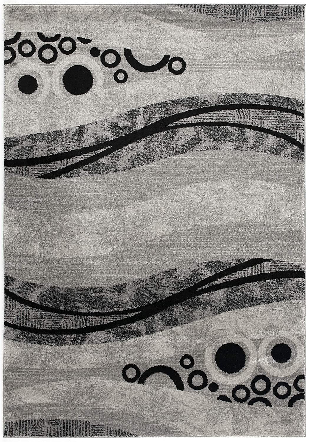 HomeRoots 2' x 15' Gray and Black Abstract Waves Runner Rug
