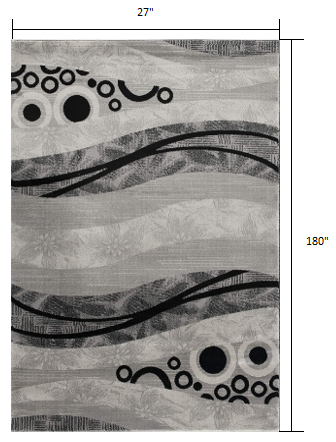HomeRoots 2' x 15' Gray and Black Abstract Waves Runner Rug