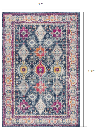 HomeRoots 2' x 15' Navy Traditional Decorative Runner Rug