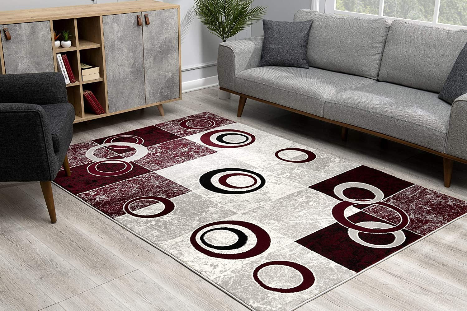 HomeRoots 2' x 15' Red and White Inverse Circles Runner Rug
