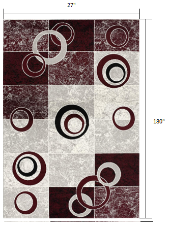 HomeRoots 2' x 15' Red and White Inverse Circles Runner Rug