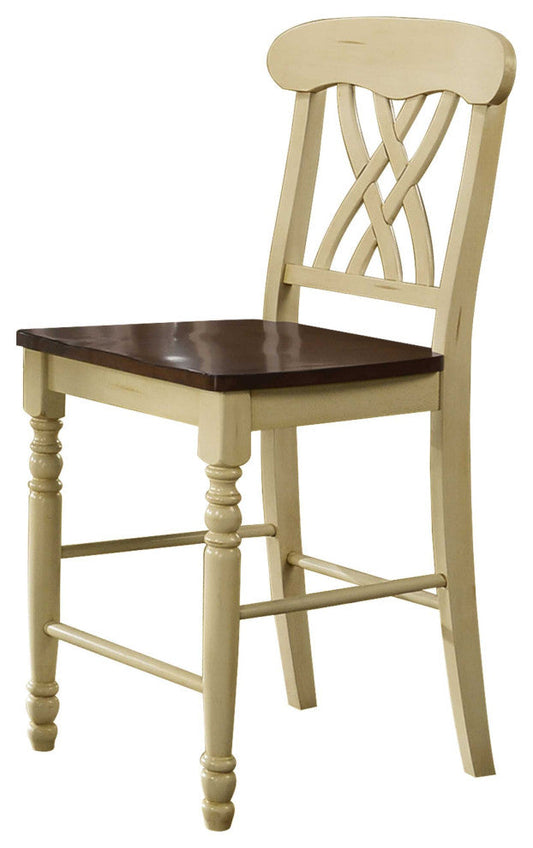 HomeRoots 2" x 19.5" x 41.5" Buttermilk And Oak Counter Height Chair in Set of 2