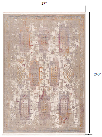 HomeRoots 2' x 20' Beige Faded Tribal Motifs Runner Rug