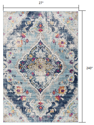 HomeRoots 2' x 20' Blue Distressed Medallion Runner Rug